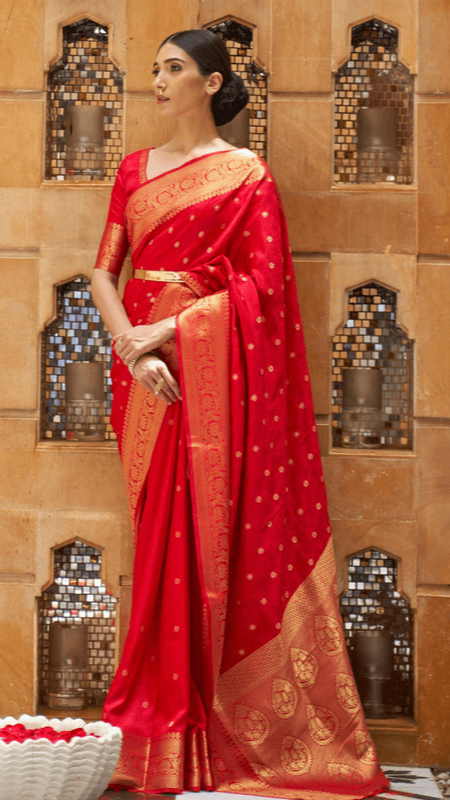 Red Pure Kanjivaram Soft Silk Saree with Zari Work - 12/7