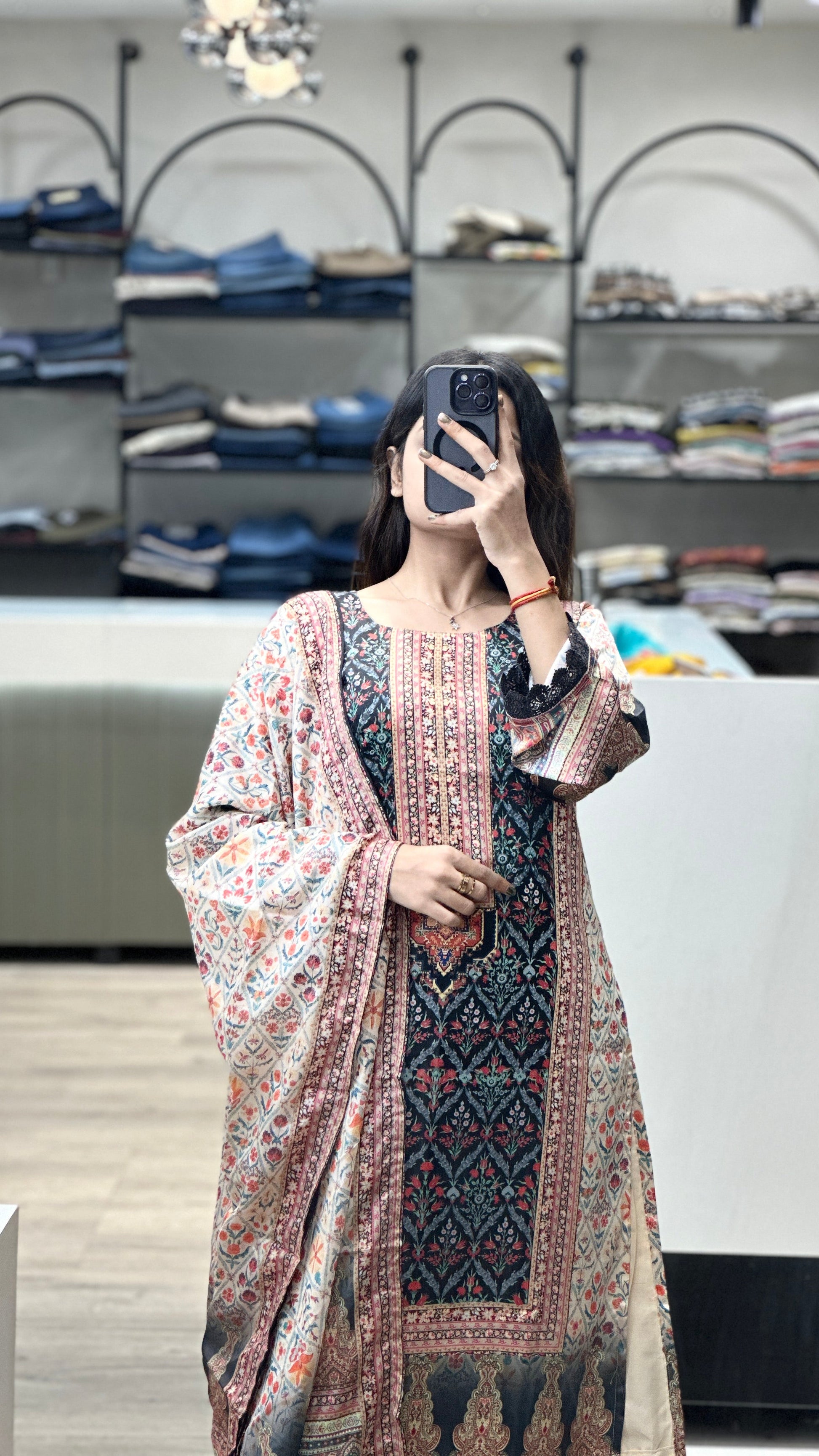 Printed Suit Set With Japan Satin Kurta, Roman Silk Bottom, Chinon Dupatta - 12/7