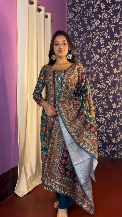 Pakistani Green Salwar Suit & Dupatta Set - 12/7