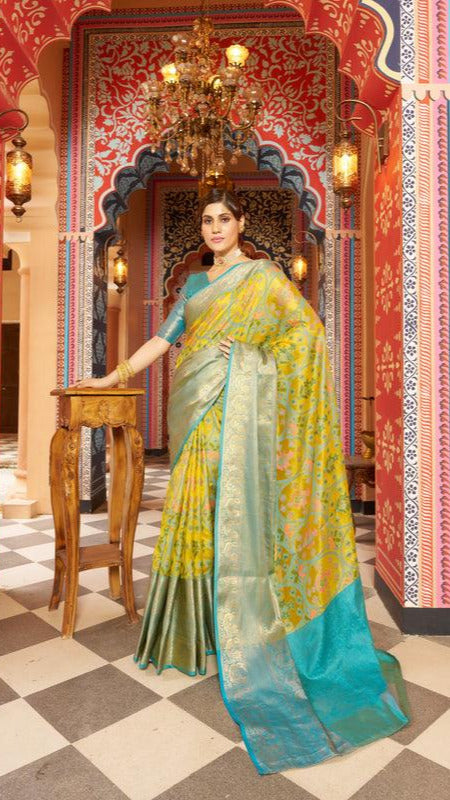 Yellow Banarasi Pure Soft Silk Saree with Zari Border - 12/7
