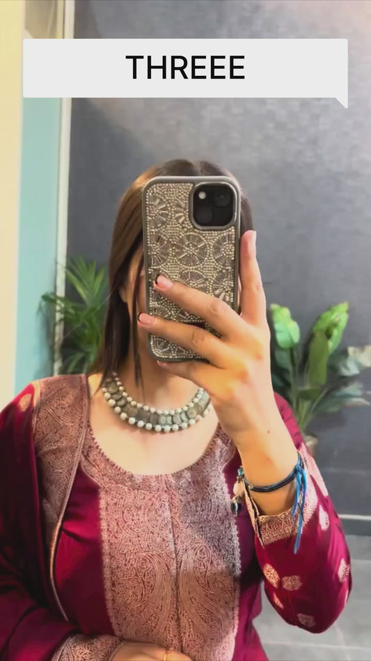 Maroon Jacquard Kurti Set