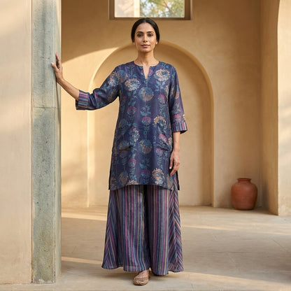 Indigo Printed Satin Co-Ord Set