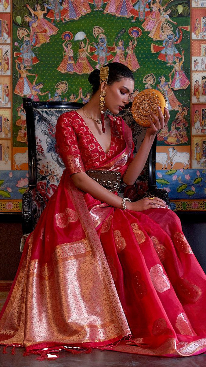 Red Pure Kanjivaram Soft Silk Saree with Zari Work - 12/7